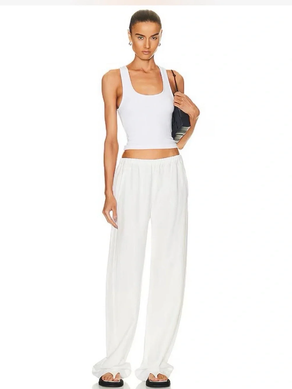 Enza Costa White Wide-Leg Pull-On Pants
